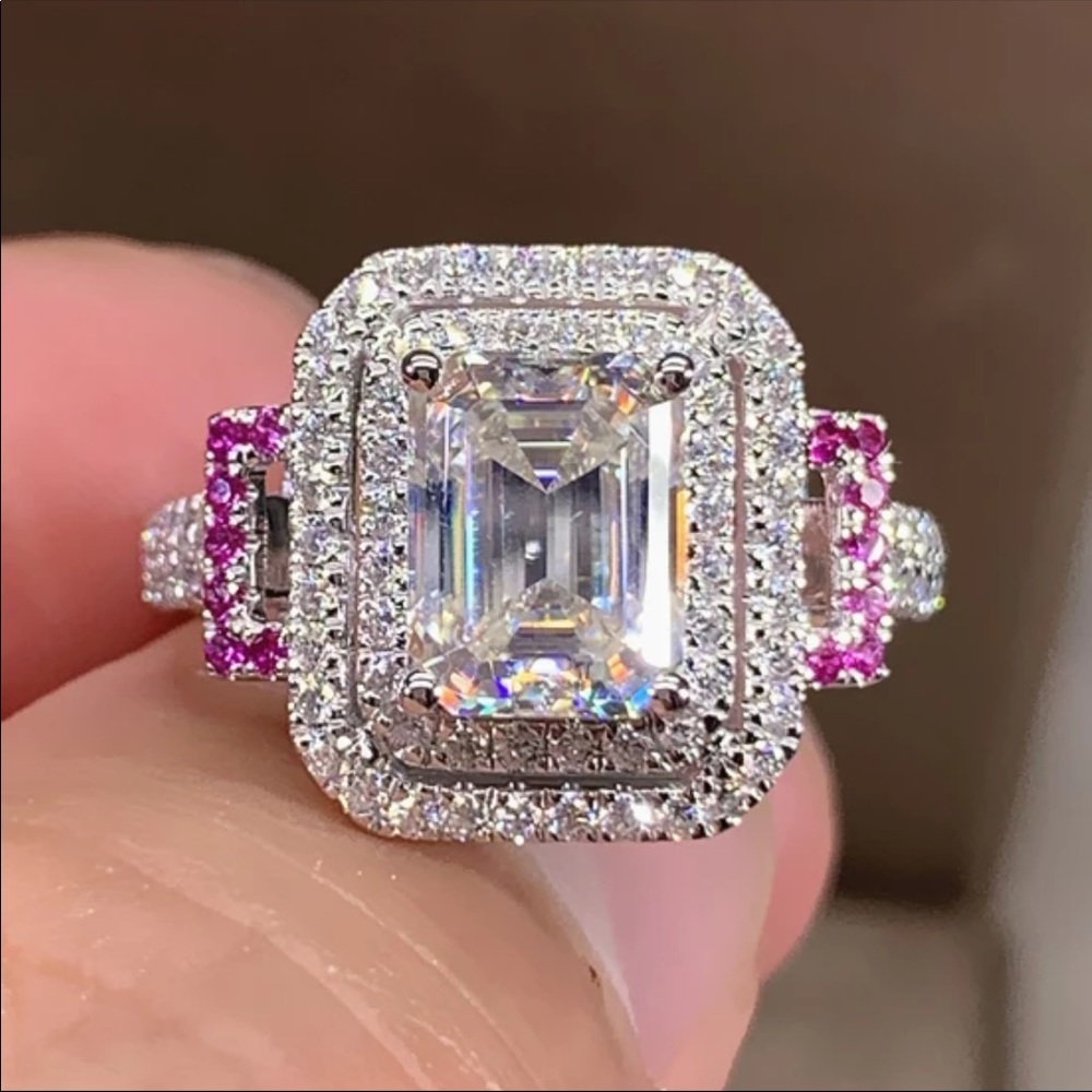 925 Silver Noble Radiant Cut Shiny Diamond Ring